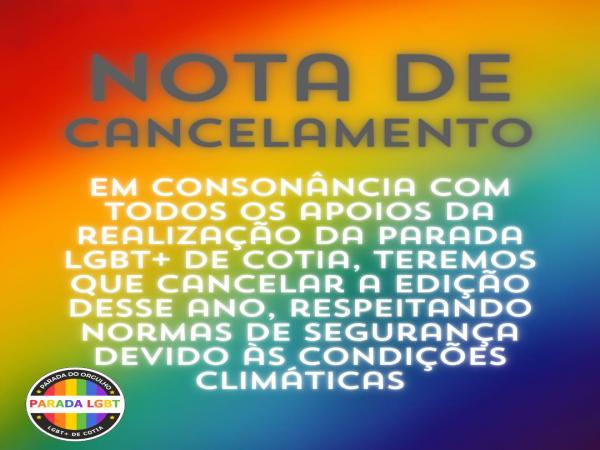 4ª Parada do Orgulho LGBT+ de Cotia é  cancelada 