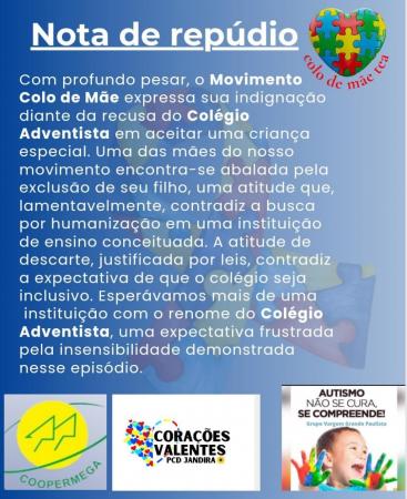 Movimento Colo de Mãe faz nota de repúdio contra colégio particular 