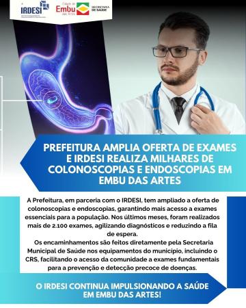 Prefeitura amplia oferta de exames e IRDESI realiza milhares de colonoscopias e endoscopias em Embu das Artes