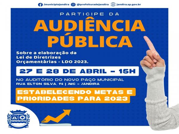 Prefeitura de Jandira anuncia audiência pública LDO - 2023