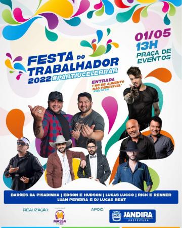 Barões da Pisadinha, Japinha Conde e Lucas Lucco são algumas das atrações da Festa do Trabalhador de Jandira